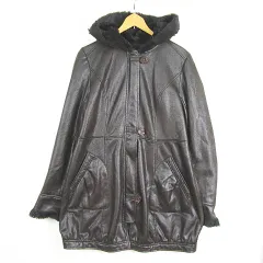 アルテソワ Arte Soie フェイクレザー ジャケット コート フード付き ミディアム丈 裏起毛 11 ブラウン kz12998