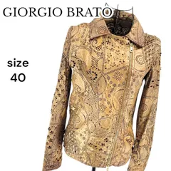 【訳あり】GIORGIO BRATO ジョルジオブラット レザージャケット ゴールド 金色 サイズ40 長袖 イタリア製 レディース 牛革 シルク混のサムネイル