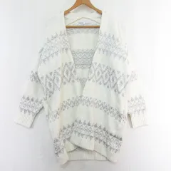 マーキュリーデュオ MERCURYDUO ロング ニット カーディガン 長袖 ストレッチ 毛 F アイボリー グレー 幾何学模様 kz13648