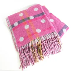 スーパーハッカ SUPER HAKKA 大判 ストール マフラー 毛 ピンク グレー ドット フリンジ kz13788