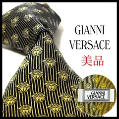 ジャンニヴェルサーチ  ブランド  ネクタイ  シルク  イエローゴールド×ブラック  黄 黒  メドューサ  イタリア製  ビジネス  美品  GIANNI VERSACE