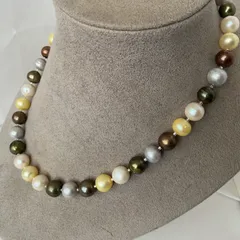 淡水本真珠★大玉パール★シルバー★ビーズ★パールネックレス★ハンドメイド★ファッション★デザイン★ネックレス★マルチカラー