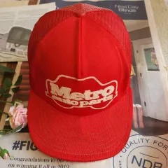 メトロ オートパーツ ヴィンテージ 帽子 メッシュ トラッカー スナップバック キャップ レッド F