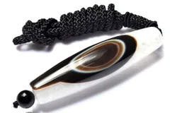 【１点物】チベット産 黒天眼石と水晶共生　70x18(丸玉8)mm　天珠手編み ペンダントネックレス パワーストーン 天然石 _PC9072