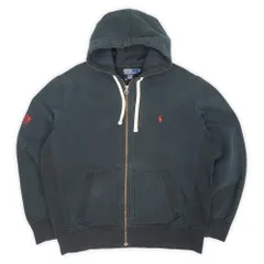 ポロラルフローレン POLO RALPH LAUREN 90s 90年代 フルジップ スウェット パーカー ジップフーディー ロゴ刺繍 カレッジロゴ フェード USA ヴィンテージ アメリカ 古着 メンズ ブラック 黒 XL【中古】