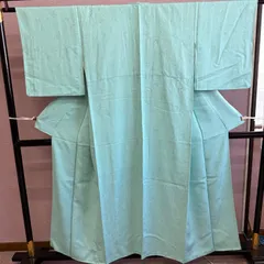 色無地　正絹　袷　紋なし　墨流し　水色　リサイクル着物　I-949