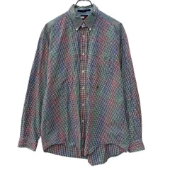 TOMMY HILFIGER 長袖 チェックシャツ L レッド マルチカラー トミーヒルフィガー ボタンダウン ボタン 胸ポケット 刺繍ロゴ 春物 a802-5029
