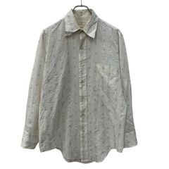 Papas パパス 麻100% リネン 小鳥刺繍 長袖シャツ メンズM 日本製