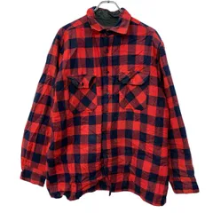 Grizziy 長袖 シャツジャケット L レッド ブラック ボタン 胸ポケット チェックシャツ チェック柄 裏地キルティング 秋物 a802-5052