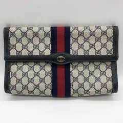 【お値下げしました！】GUCCI グッチ クラッチバッグ セカンドバッグ ポーチ GGスプリーム シェリー ネイビー レディース メンズ オールドグッチ ヴィンテージ ファッション USED