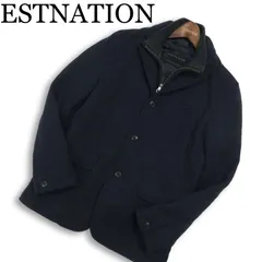 ESTNATION エストネーション 秋冬 ウール100%★ レイヤード風 中綿 ジャケット コート Sz.M メンズ 紺 ネイビーのサムネイル