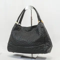 LEATHER JEWELS レザージュエルズ オーストリッチ ハンドバッグ エキゾチックレザー ダチョウ革 本革 ブラック 高級バッグ レディース 鞄 美品 上質 レザー 黒のサムネイル