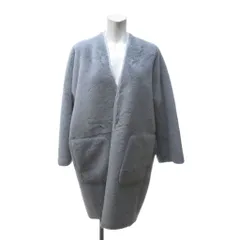 エレンディーク ELENDEEK 美品 リバーシブル ノーカラー ムートンコート ボア ロング コクーン型 ライトブルー 01 約S 0126