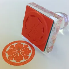 *中古 家紋ゴム印（スタンプ） 丸に四方剣花菱（まるにしほうけんはなびし） 36ミリ