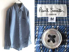 希少 80s-90sビンテージ Paul Smith LONDON ポールスミス ロンドン コットン ジャガード チェックシャツ M ブルー ネイビー ネコポス対応