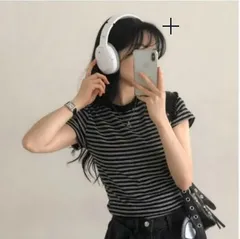 ストライプ ボーダー柄 Tシャツ レディース 半袖 春 夏 新作 インナー 半クロップド丈 生地 良し