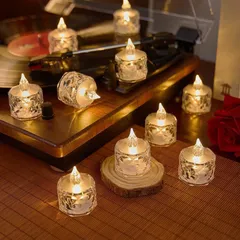 LEDキャンドルライト 24個入り ろうそく灯 電池式 飾り ろうそく おしゃれ 癒し インテリアライト インテリア装飾 精緻 乙女心 萌 人気 写真 クリスマス クリスマス飾り 新年 結婚式 誕生日 纪念日 パーティー 祝日 (クリスタル（S）-24個)