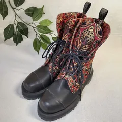 【良品】YOSUKE/ヨースケ/和柄/厚底/レースアップショートブーツ/ブラック/黒/レッド/赤/ゴールド/金/24.0cm