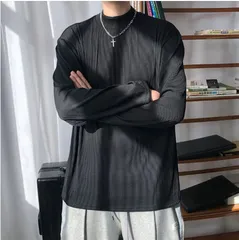 tシャツ メンズ 肌触り 長袖 即購入OK カットソー モックネック 無地 インナー トップス ゆったり 体型カバー ビッグシルエット 大きいサイズ おしゃれ きれいめ カッコイイ 通勤 通学 ファッション 秋 春 冬