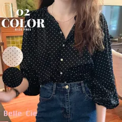 ブラウス シャツ トップス Ｕネック ドット 水玉 総柄 シアー レディース 韓国ファッション きれいめ フェミニン オフィス 上品 大人可愛い 柄