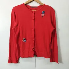 OLLEBOREBLA ALBEROBELLO オルボレブラ アルベロベロ カーディガン 長袖 クルーネック ブタ ビーズ 刺繍 個性的 古着 コットン 日本製 レッド系 B18