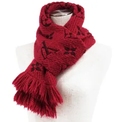 【美品】LOUIS VUITTON ルイ・ヴィトン マフラー エシャルプ・ロゴマニア LV ロゴ モノグラム ダブルフェイス フリンジ ストール 大判 小物 メンズ レディース ユニセックス レッド 赤 イタリア製 M72432