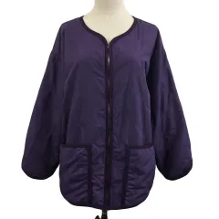 ミスティック mystic ジャケット 中綿 ブルゾン キルティング ノーカラー パイピング ジップアップ 無地 長袖 F 紫 パープル