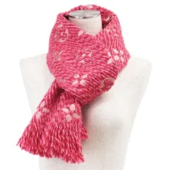 【極美品】LOUIS VUITTON ルイ・ヴィトン マフラー エシャルプ ロゴマニア M78706 LV モノグラム ウール / シルク スカーフ 小物 箱付属 メンズ レディース ユニセックス ピンク 桃色 イタリア製