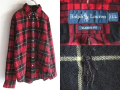 希少 00sビンテージ Ralph Lauren ラルフローレン CLASSIC FIT ポロポニーロゴ刺繍 チェックシャツ ネルシャツ LL XL レッド ブラック 赤黒