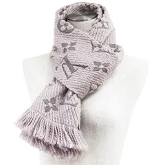 LOUIS VUITTON ルイ・ヴィトン マフラー エシャルプ・ロゴマニア LV ロゴ モノグラム ダブルフェイス フリンジ ストール 大判 小物 箱付属 メンズ レディース ユニセックス パールグレイ 灰色 イタリア製 M74742