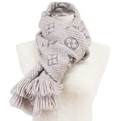 【SALE】LOUIS VUITTON ルイ・ヴィトン マフラー エシャルプ・ロゴマニア  LV ロゴ モノグラム ウール × シルク ダブルフェイス フリンジ 小物 メンズ レディース ユニセックス グレージュ 灰色 M74742