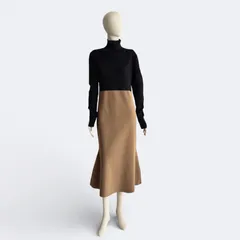 NOBLE ノーブル カラーブロックニットワンピース ハイネック