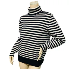 美品★MONCLER・モンクレール【MAGLIONE TRICOT CICLISTA】レディース ブランドアイコンワッペン付 ボーダー柄 タートルネック ウール ニット (M) レディースアウター 冬服 春服 カジュアル ブランド トップス セーター