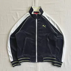00s　archive　アーカイブ　OLD PUMA　プーマ　ベロア生地　ピューマロゴ刺繍　フルジップアップ　トラックジャケット　短丈ブルゾン　ダークグレー×ライトグリーン×ホワイト　S　平成レトロ　Y2K　velor zip-up track jacket