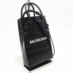 ★3日以内返品可★ 極美品 BALENCIAGA バレンシアガ カーフレザー ショッピング フォンホルダー 2WAYバッグ 593826 2wayショルダーバッグ ブラック ホワイト レザー レディース
