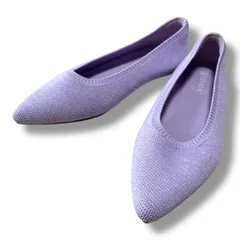 未使用 VIVAIA ビバイア Aria5° ニットパンプス ポインテッドトゥ ローヒール ぺたんこ フラットシューズ  刺繍ロゴ レディース 通年 サイズ36.5 ラベンダー 26 No.K 1344