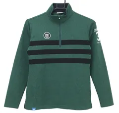 【超美品】アディダス 長袖ハイネックシャツ グリーン×黒 胸元3ライン ハーフジップ ロゴ刺しゅう レディース M/M ゴルフウェア adidas