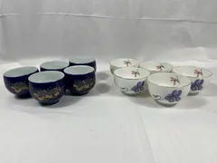 西陶 作　湯呑み　5点セット　みやび物語　湯呑み　5点セット　まとめ売り　カップ　コップ　お茶　緑茶　日本茶　陶器　来客　藍色　花柄　花　昭和レトロ　昭和　レトロ