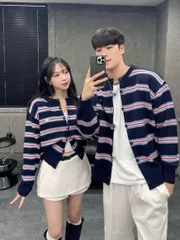 カップルセット SWEET ボーダー柄 長袖 カーディガン メンズ レディース アウター