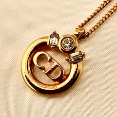 箱付 美品 クリスチャンディオール ネックレス CDロゴ サークル クリアストーン GP ゴールドカラー