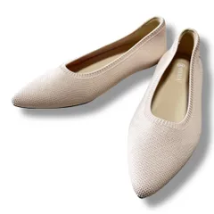 未使用 VIVAIA ビバイア Aria5° ニットパンプス ポインテッドトゥ ローヒール ぺたんこ フラットシューズ  刺繍ロゴ レディース 通年 サイズ37.5 ベージュ 26 No.K 1345