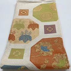 ［6851］袋帯 花唐草華紋七宝文様 六通 未仕立て 正絹 着物 フォーマル