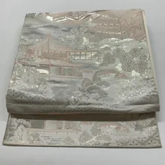 ［6852］袋帯 風景文様 プラチナ箔 六通 未仕立て 正絹 着物 フォーマル