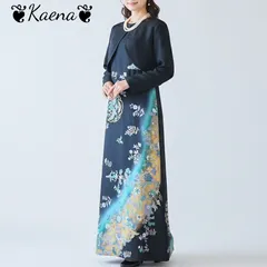 ❦Kaena❦　着物リメイク　ワンピース&ボレロ　ロング　ドレス　マキシ　Aライン　黒留袖　ベルト紐　後ろボタン　正絹　結婚式　パーティー　お呼ばれ　卒業式　入学式　ステージ衣装　オケージョンドレス　ブラック　フォーマル　黒　結婚式ドレス