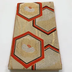 ［6862］袋帯 花亀甲七宝文様 金 銀糸 六通 正絹 着物 フォーマル