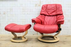 美品 エコーネス Ekornes ストレスレスチェア オットマン付 ワイン