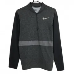 ナイキゴルフ 長袖ポロシャツ 杢グレー×黒 スタンドカラー ハーフジップ  メンズ M ゴルフウェア NIKE