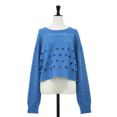 VERSACE ヴェルサーチ ニット ブルー サイズ:38(XS) | ウール 透かし編み ワイド ニット | プルオーバー ショート丈 クルーネック 長袖 | イタリア製 | トップス セーター【レディース】【中古】のサムネイル