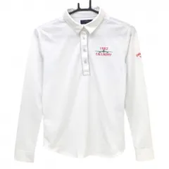 【超美品】キャロウェイ 長袖ポロシャツ 白×ピンク 飛行機プリント 袖刺しゅう レディース M ゴルフウェア Callaway