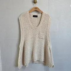 レディース オーバーサイズ ロング ニット ベスト アイボリー F